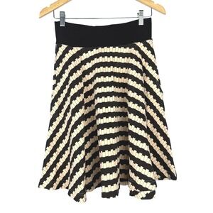 Effie's Heart Knit Stripe S‎ Skirt Mod Black Cream Stretch Cotton A-Line Piano